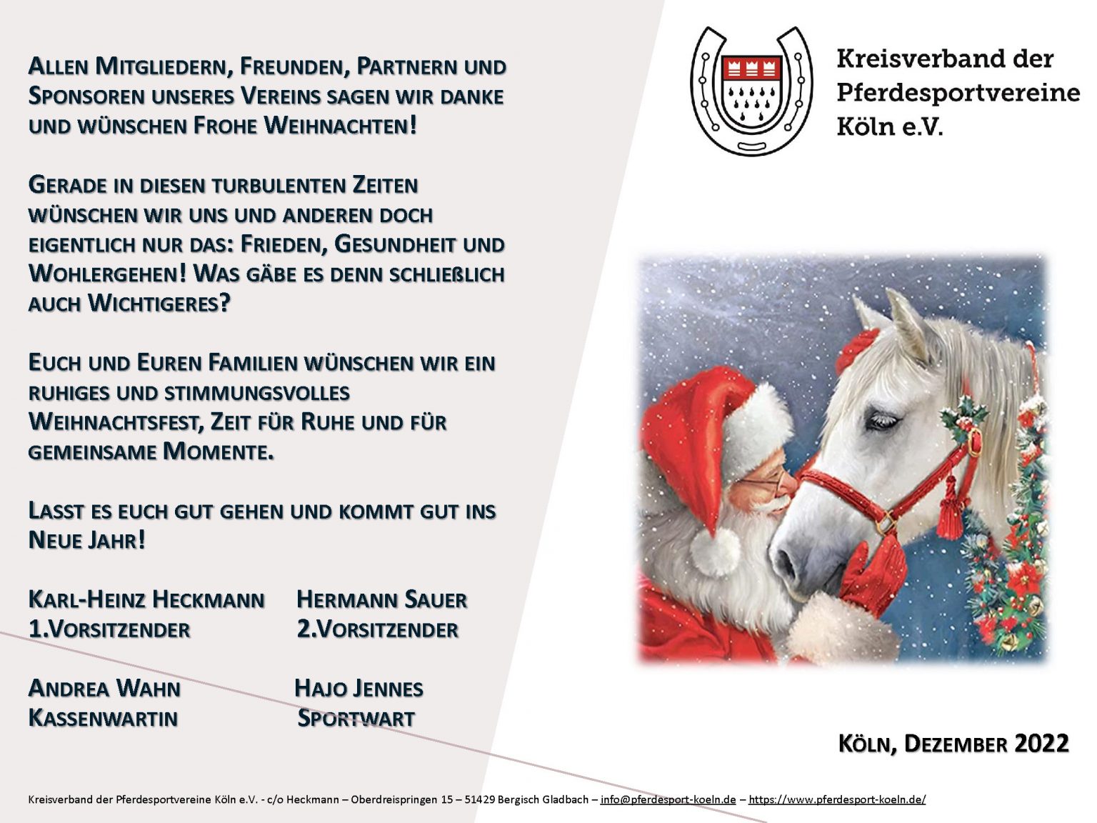 Weihnachtsgrüße vom Vorstand › Kreisverband der Pferdesportvereine Köln